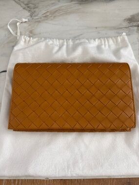Woven Leather Clutch in Caramel Brown